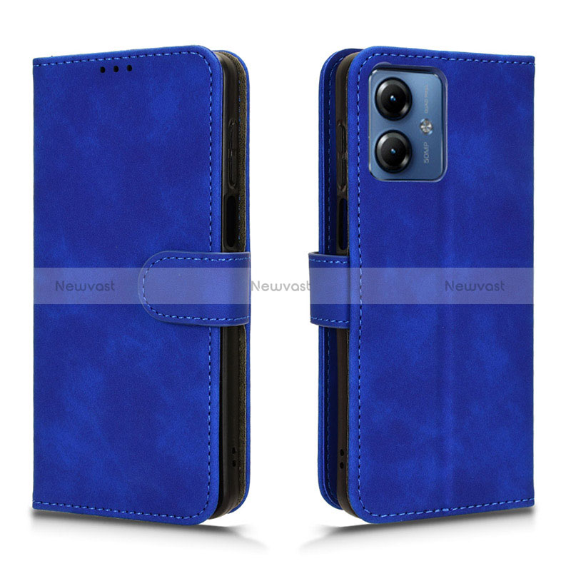 Leather Case Stands Flip Cover Holder L01Z for Motorola Moto G14 Blue