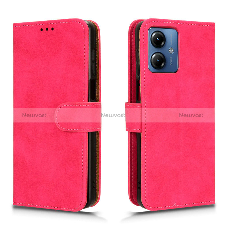Leather Case Stands Flip Cover Holder L01Z for Motorola Moto G14 Hot Pink