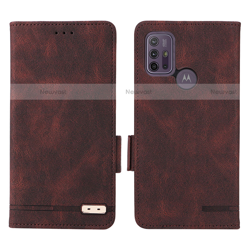 Leather Case Stands Flip Cover Holder L01Z for Motorola Moto G20 Brown