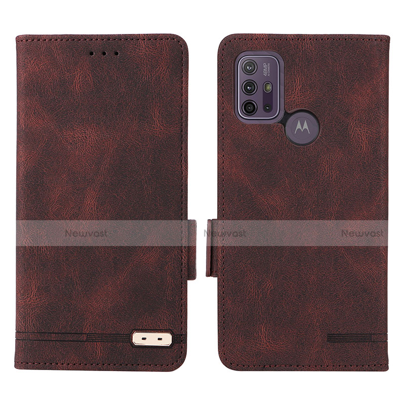 Leather Case Stands Flip Cover Holder L01Z for Motorola Moto G30 Brown