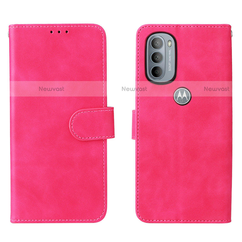 Leather Case Stands Flip Cover Holder L01Z for Motorola Moto G31 Hot Pink