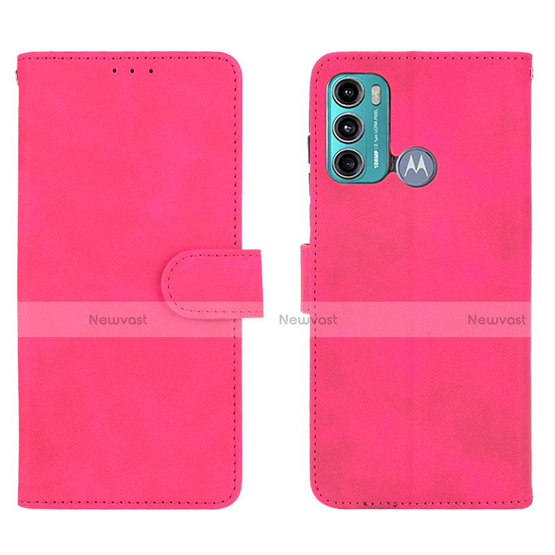 Leather Case Stands Flip Cover Holder L01Z for Motorola Moto G40 Fusion Hot Pink