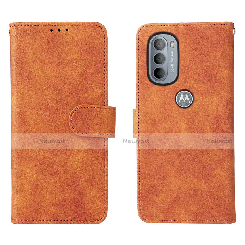 Leather Case Stands Flip Cover Holder L01Z for Motorola Moto G41 Brown