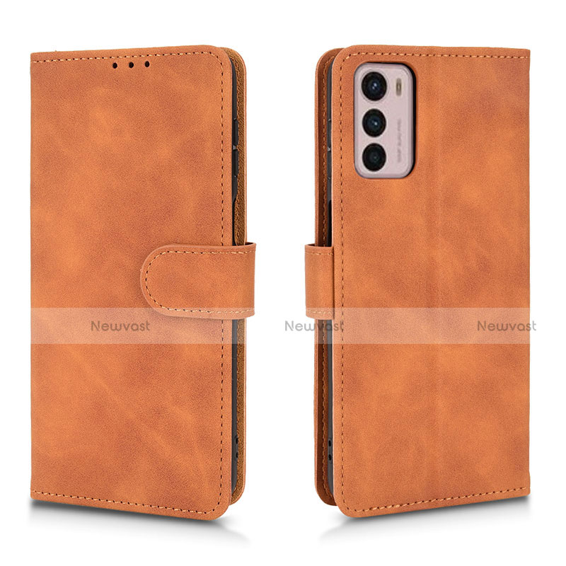 Leather Case Stands Flip Cover Holder L01Z for Motorola Moto G42 Brown