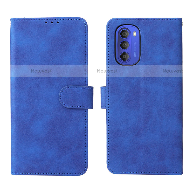 Leather Case Stands Flip Cover Holder L01Z for Motorola Moto G51 5G Blue