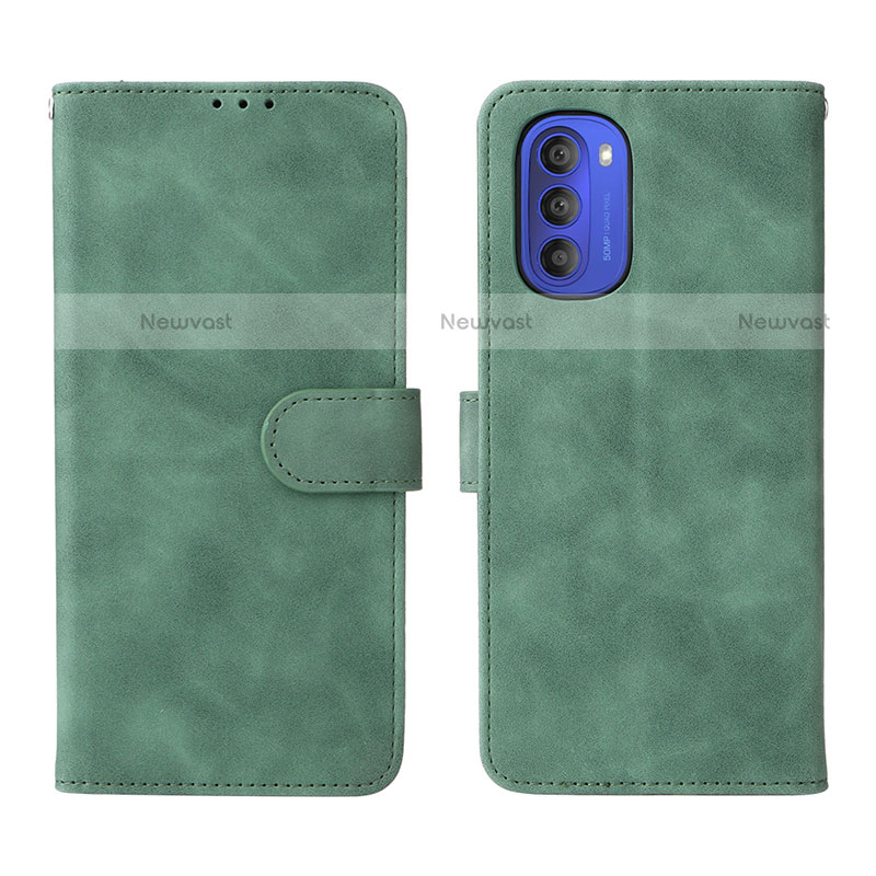 Leather Case Stands Flip Cover Holder L01Z for Motorola Moto G51 5G Green