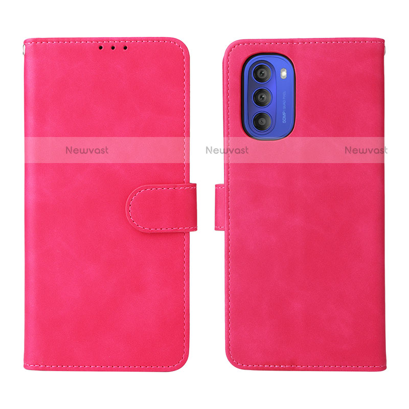 Leather Case Stands Flip Cover Holder L01Z for Motorola Moto G51 5G Hot Pink