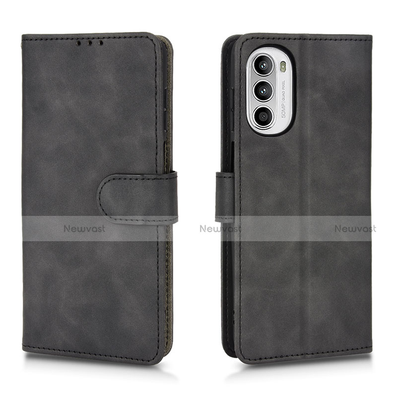 Leather Case Stands Flip Cover Holder L01Z for Motorola Moto G71s 5G Black