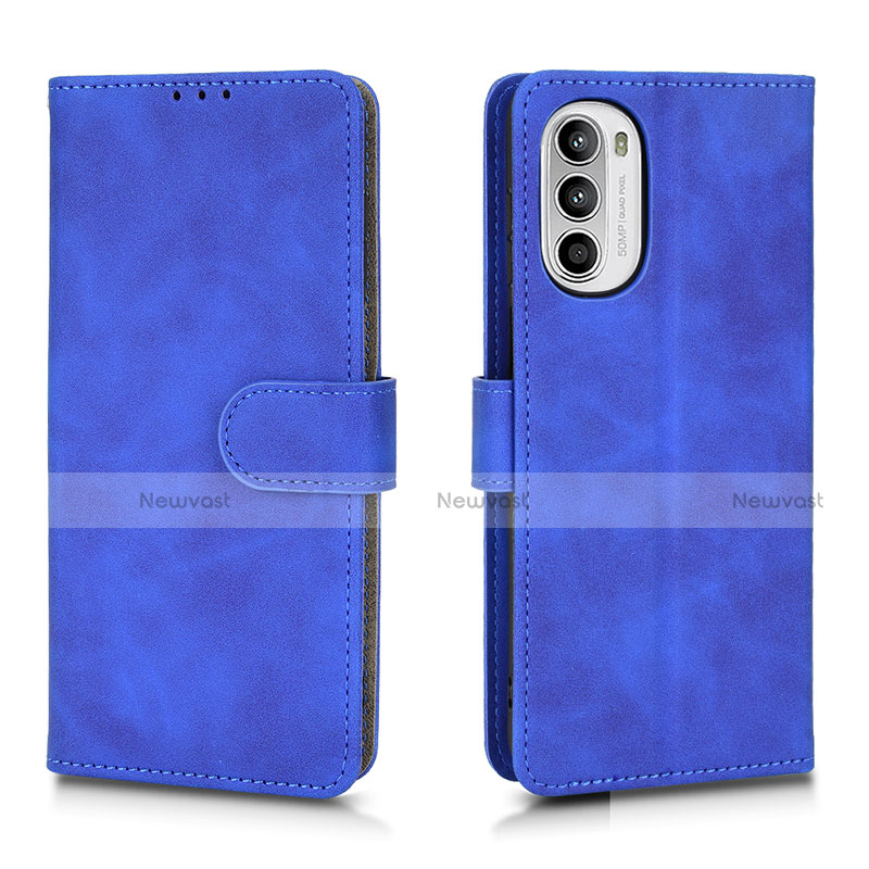 Leather Case Stands Flip Cover Holder L01Z for Motorola Moto G71s 5G Blue