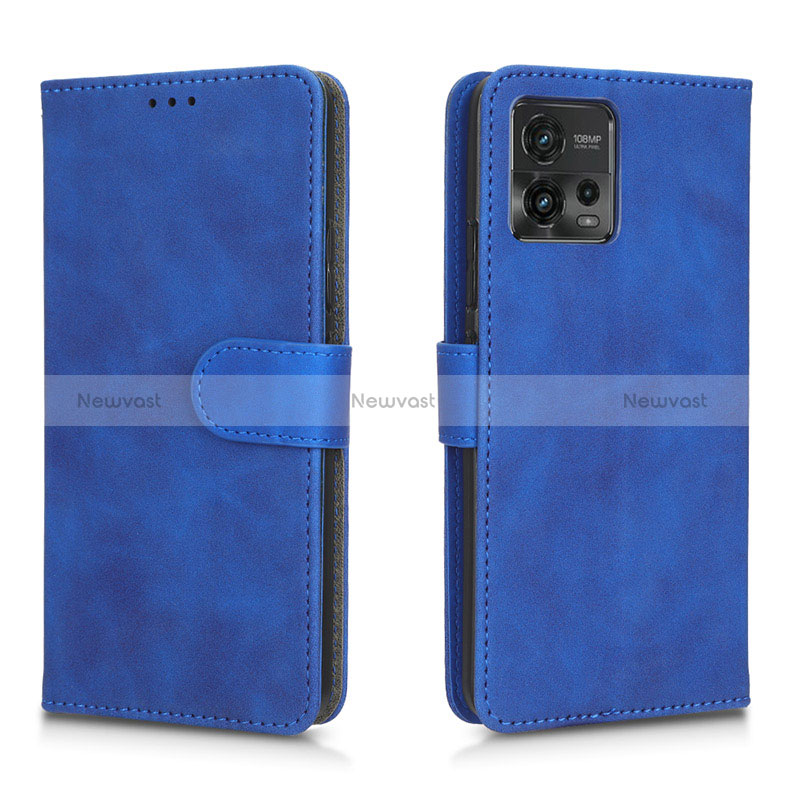 Leather Case Stands Flip Cover Holder L01Z for Motorola Moto G72 Blue