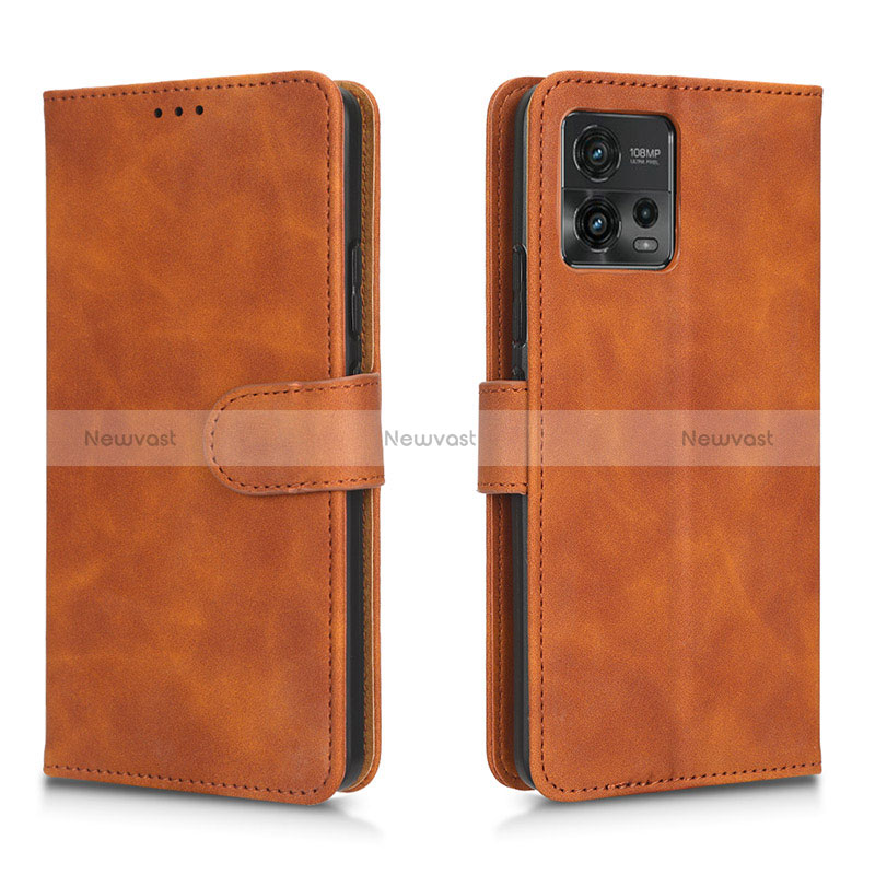 Leather Case Stands Flip Cover Holder L01Z for Motorola Moto G72 Brown