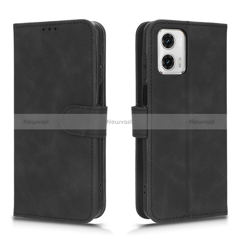 Leather Case Stands Flip Cover Holder L01Z for Motorola Moto G73 5G Black