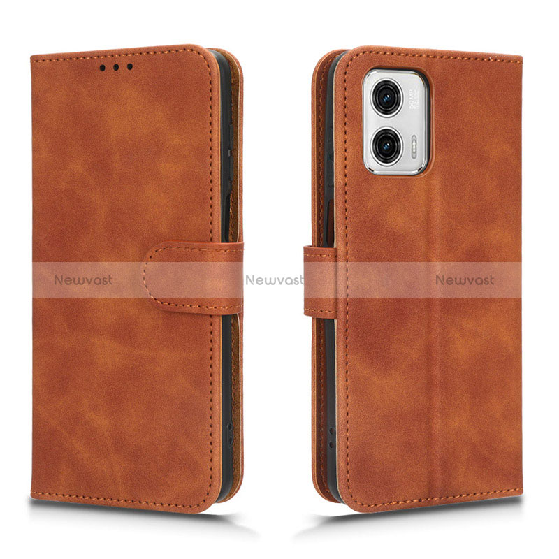 Leather Case Stands Flip Cover Holder L01Z for Motorola Moto G73 5G Brown