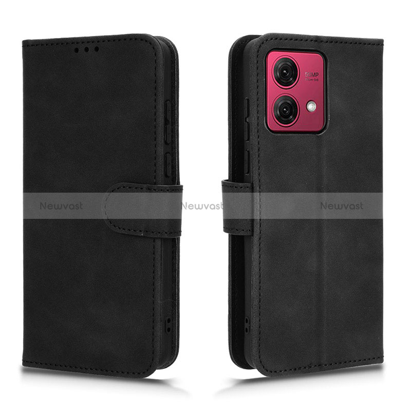 Leather Case Stands Flip Cover Holder L01Z for Motorola Moto G84 5G Black