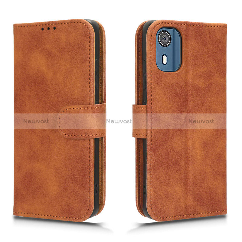 Leather Case Stands Flip Cover Holder L01Z for Nokia C02 Brown