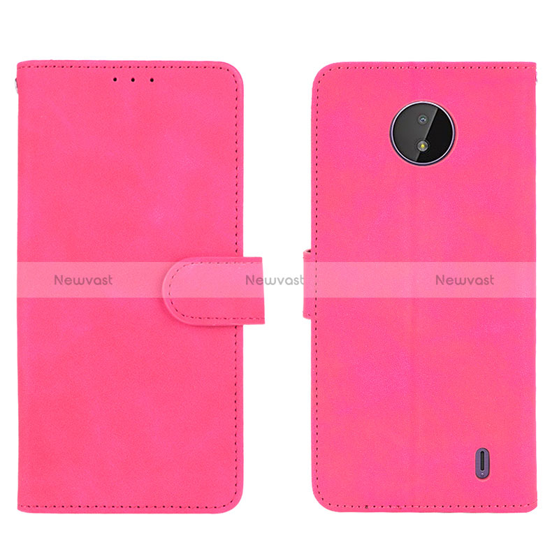 Leather Case Stands Flip Cover Holder L01Z for Nokia C10 Hot Pink