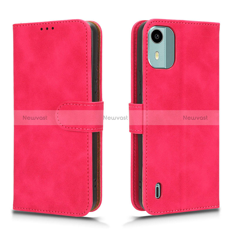 Leather Case Stands Flip Cover Holder L01Z for Nokia C12 Pro Hot Pink