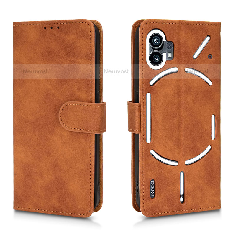 Leather Case Stands Flip Cover Holder L01Z for Nothing Phone 1 Brown