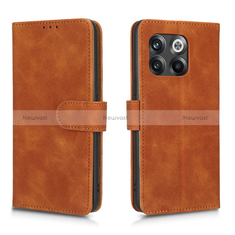 Leather Case Stands Flip Cover Holder L01Z for OnePlus 10T 5G Brown