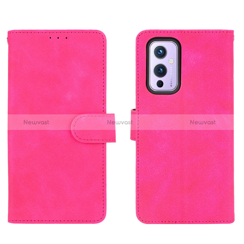 Leather Case Stands Flip Cover Holder L01Z for OnePlus 9 5G Hot Pink