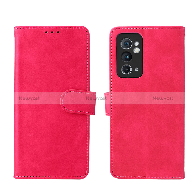 Leather Case Stands Flip Cover Holder L01Z for OnePlus 9RT 5G Hot Pink