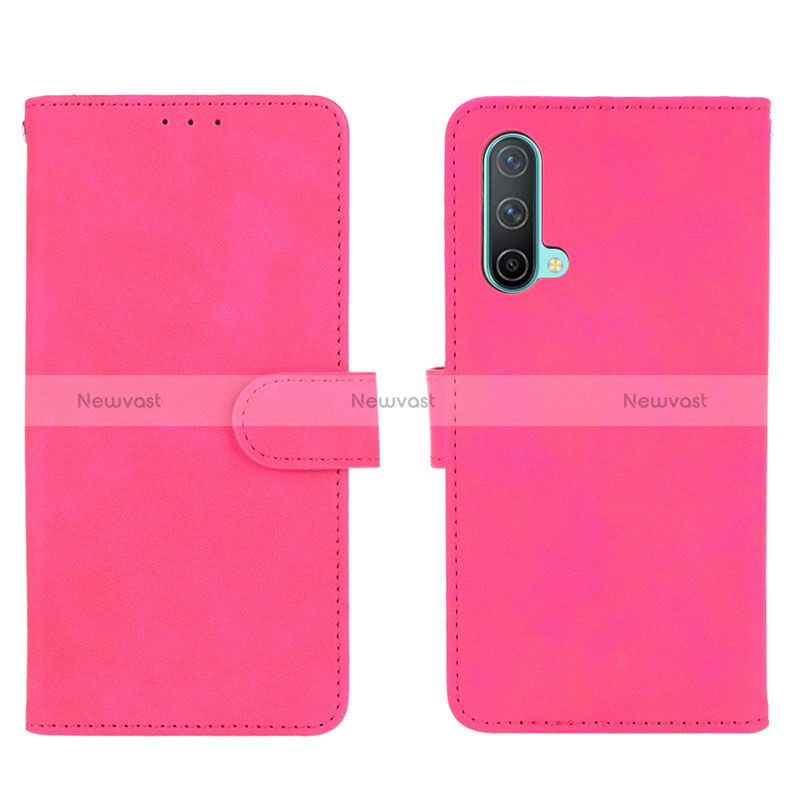 Leather Case Stands Flip Cover Holder L01Z for OnePlus Nord CE 5G Hot Pink