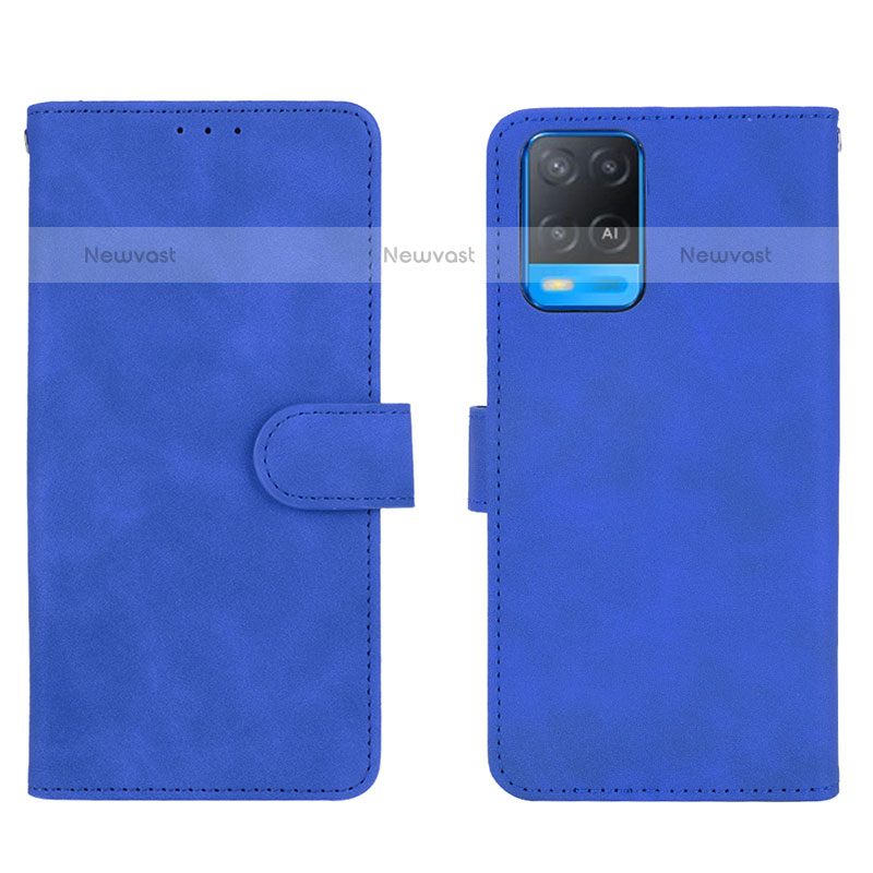 Leather Case Stands Flip Cover Holder L01Z for Oppo A54 4G Blue