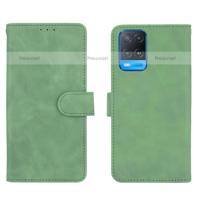 Leather Case Stands Flip Cover Holder L01Z for Oppo A54 4G Green