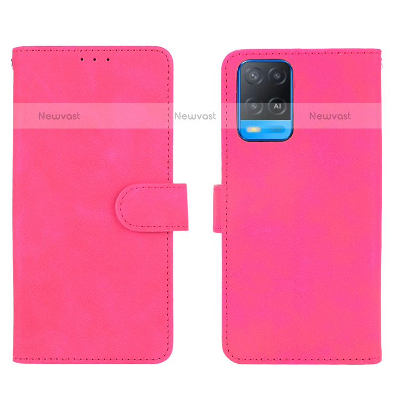 Leather Case Stands Flip Cover Holder L01Z for Oppo A54 4G Hot Pink