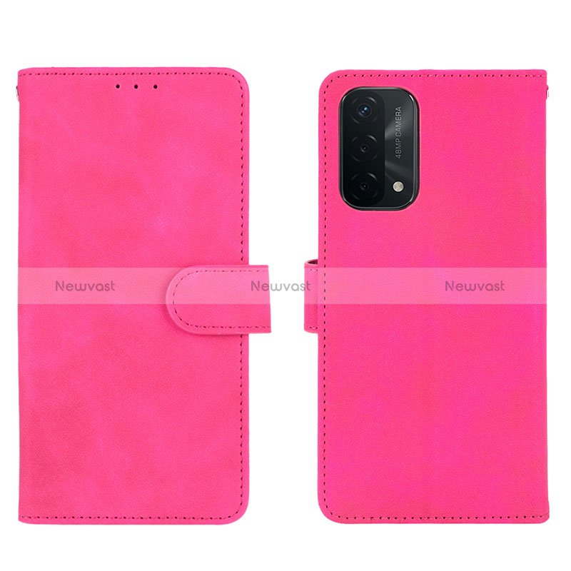 Leather Case Stands Flip Cover Holder L01Z for Oppo A54 5G Hot Pink