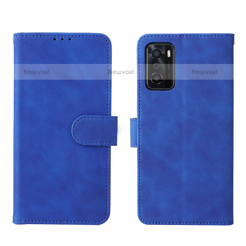 Leather Case Stands Flip Cover Holder L01Z for Oppo A55S 5G Blue