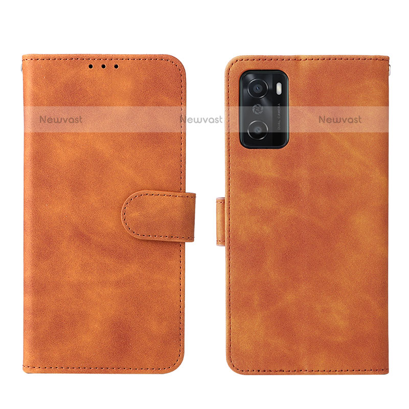 Leather Case Stands Flip Cover Holder L01Z for Oppo A55S 5G Brown