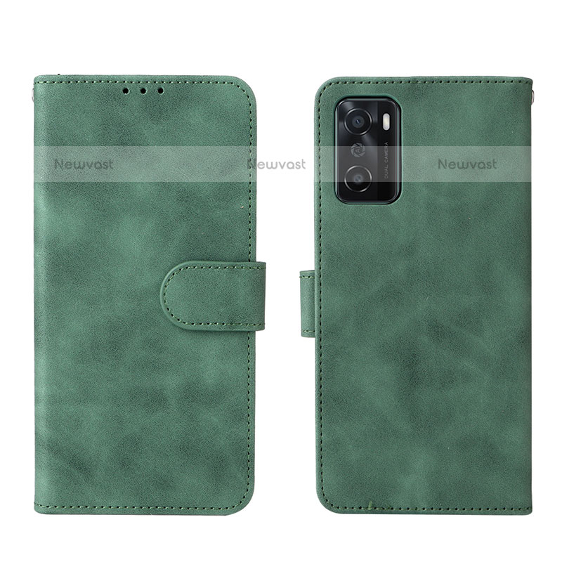 Leather Case Stands Flip Cover Holder L01Z for Oppo A55S 5G Green