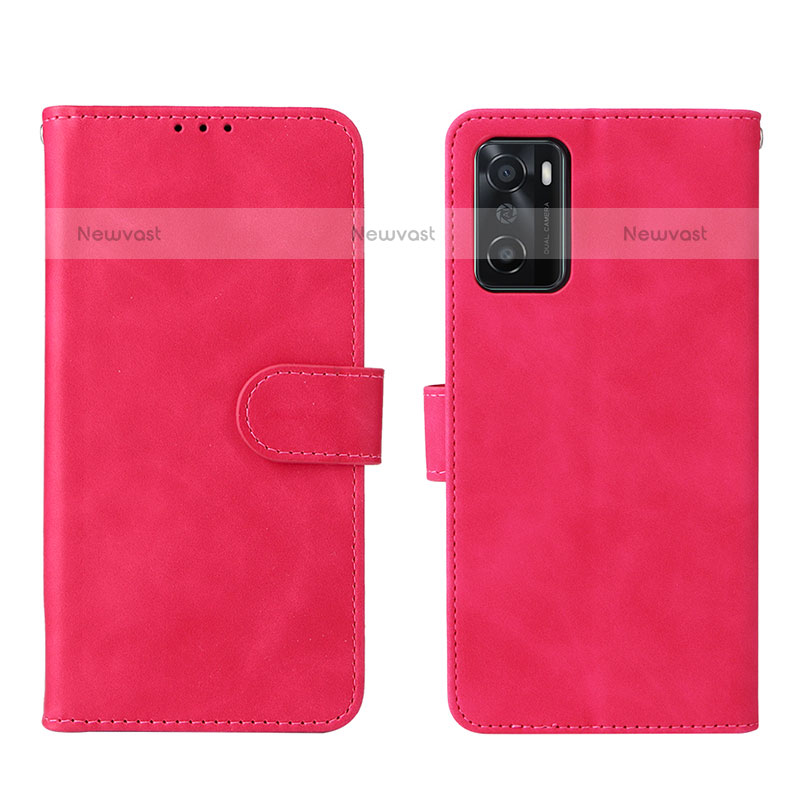 Leather Case Stands Flip Cover Holder L01Z for Oppo A55S 5G Hot Pink