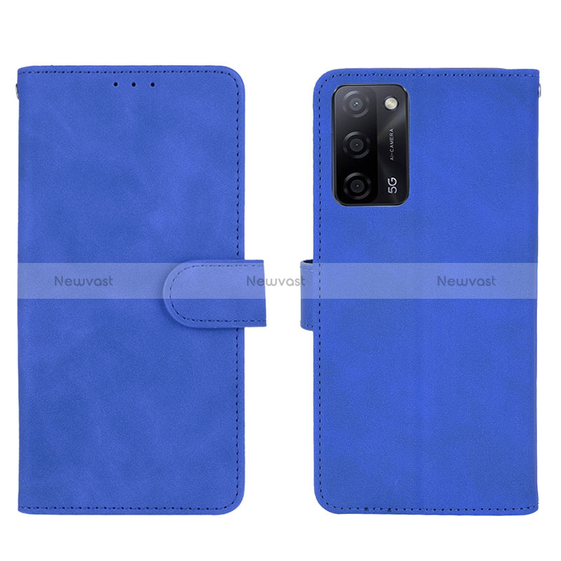 Leather Case Stands Flip Cover Holder L01Z for Oppo A56 5G Blue