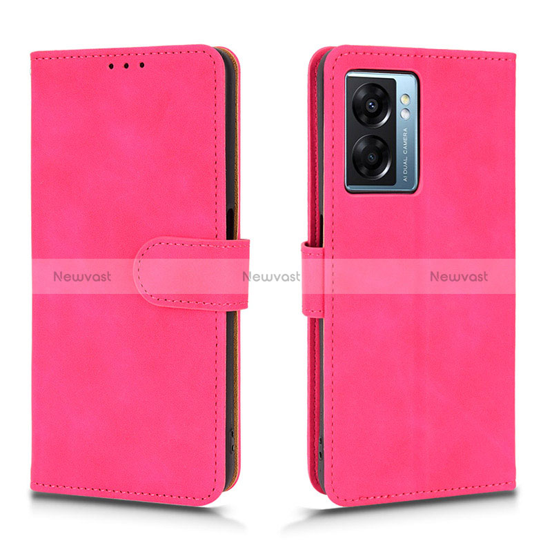 Leather Case Stands Flip Cover Holder L01Z for Oppo A56S 5G Hot Pink