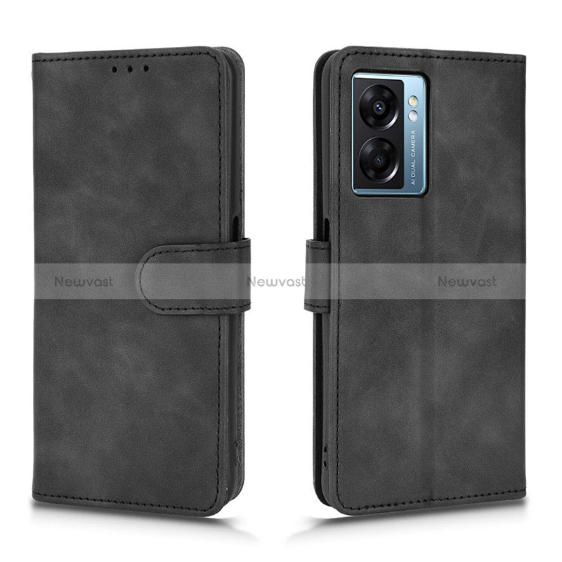 Leather Case Stands Flip Cover Holder L01Z for Oppo A77 5G Black