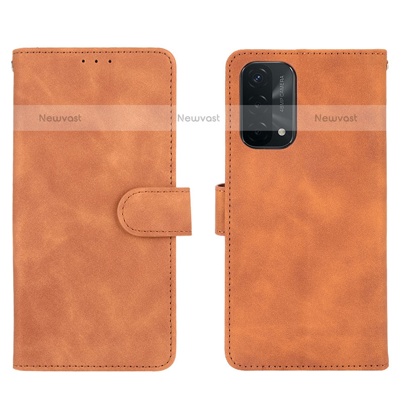 Leather Case Stands Flip Cover Holder L01Z for Oppo A93 5G Brown