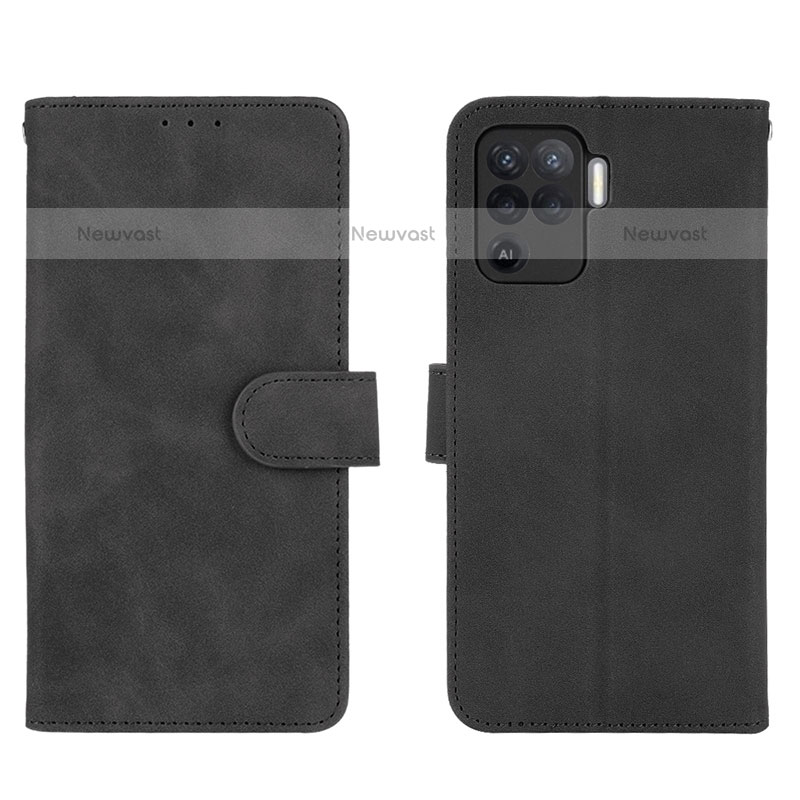 Leather Case Stands Flip Cover Holder L01Z for Oppo F19 Pro Black