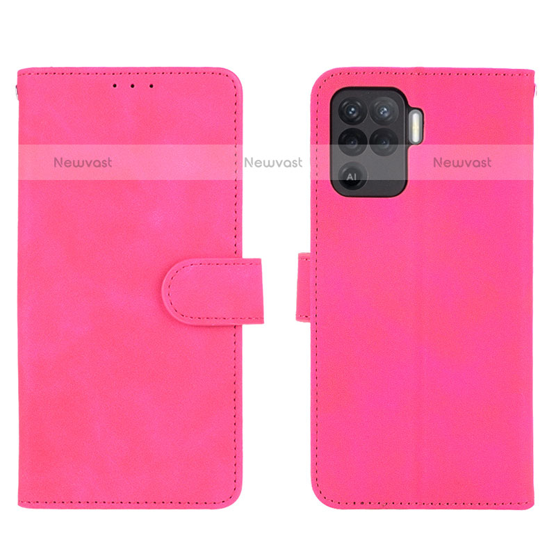 Leather Case Stands Flip Cover Holder L01Z for Oppo F19 Pro Hot Pink