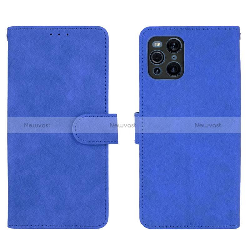 Leather Case Stands Flip Cover Holder L01Z for Oppo Find X3 5G Blue