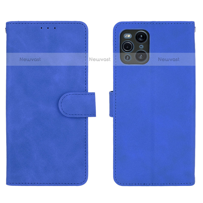 Leather Case Stands Flip Cover Holder L01Z for Oppo Find X3 Pro 5G Blue