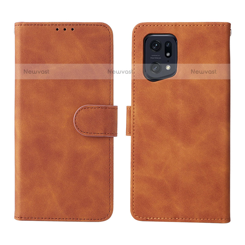 Leather Case Stands Flip Cover Holder L01Z for Oppo Find X5 Pro 5G Brown