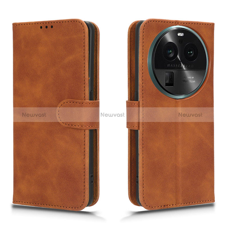 Leather Case Stands Flip Cover Holder L01Z for Oppo Find X6 Pro 5G Brown