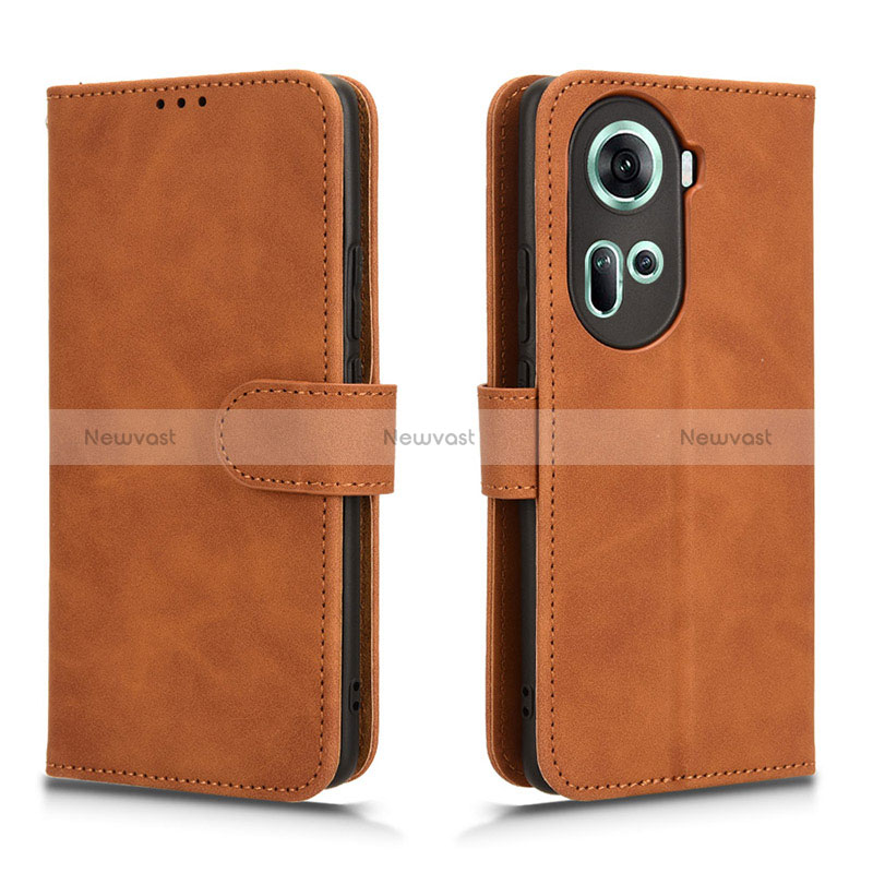 Leather Case Stands Flip Cover Holder L01Z for Oppo Reno11 5G Brown