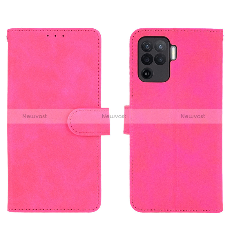 Leather Case Stands Flip Cover Holder L01Z for Oppo Reno5 Lite Hot Pink