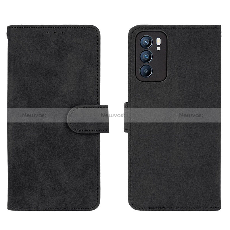 Leather Case Stands Flip Cover Holder L01Z for Oppo Reno6 5G Black