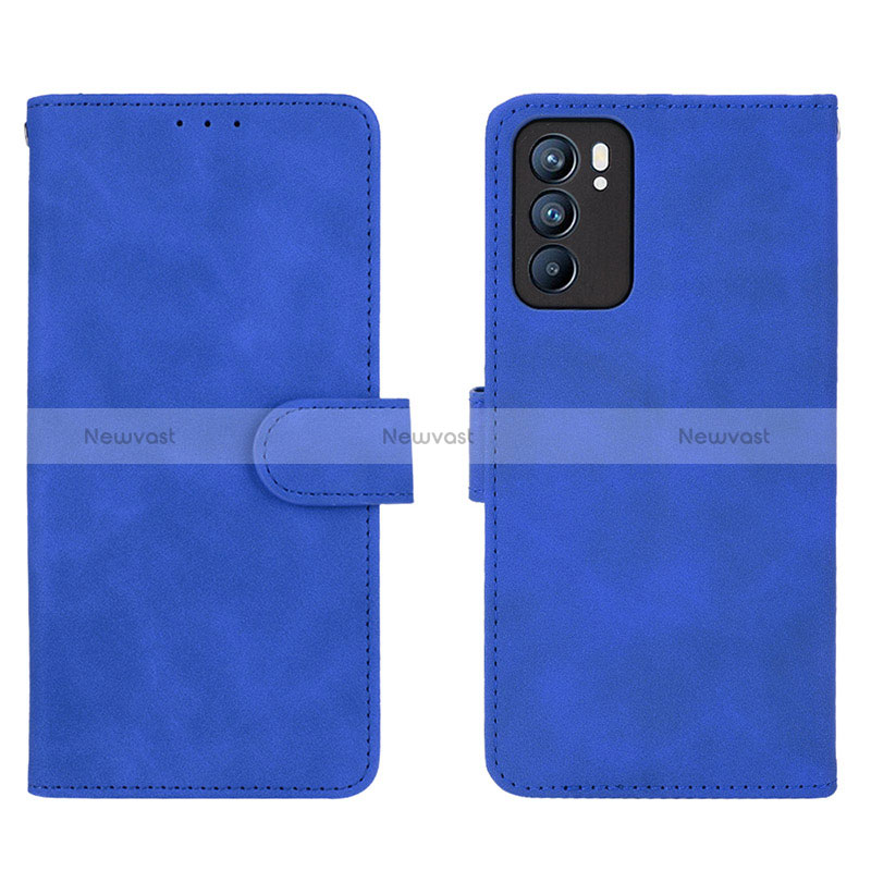 Leather Case Stands Flip Cover Holder L01Z for Oppo Reno6 5G Blue