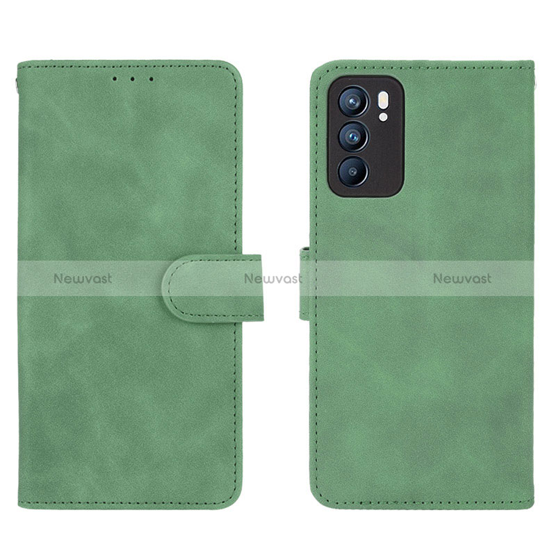 Leather Case Stands Flip Cover Holder L01Z for Oppo Reno6 5G Green