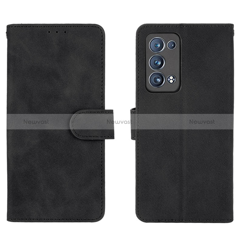 Leather Case Stands Flip Cover Holder L01Z for Oppo Reno6 Pro 5G Black